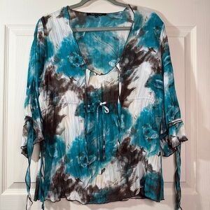 Women’s Boho Tie Dye Peasant Blouse Top Sheer Flowy Tunic Festival Y2K MEDIUM